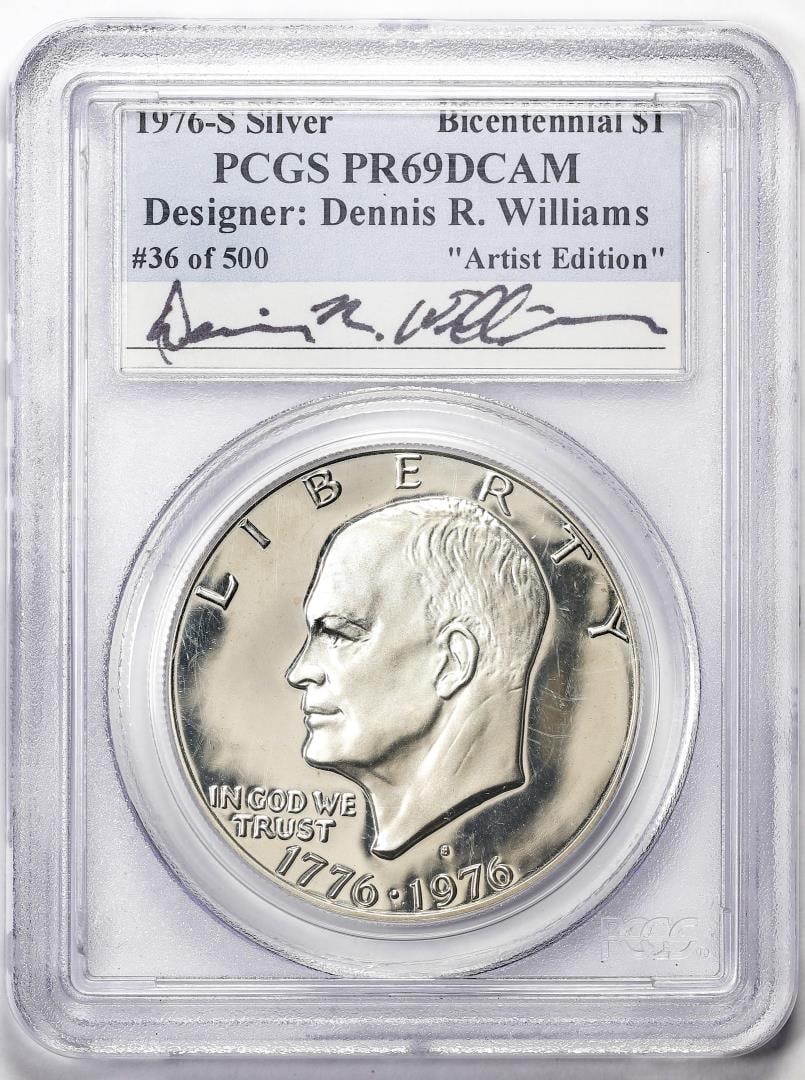 1976-S $1 Proof Eisenhower Silver Dollar Coin PCGS PR69DCAM Dennis Williams Signature: One 1976-S $1 Proof Eisenhower Silver Dollar Coin PCGS PR69DCAM Dennis Williams Signature. PCGS Graded.