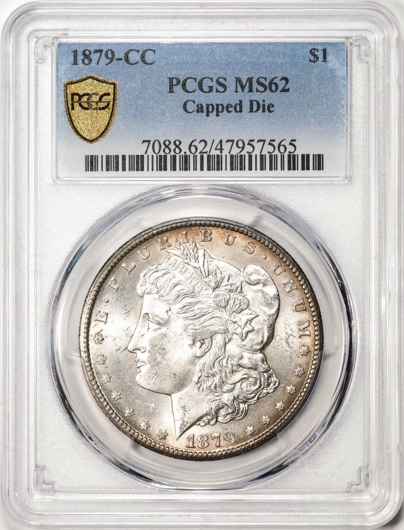 1879-CC Capped Die $1 Morgan Silver Dollar Coin PCGS MS62: One 1879-CC Capped Die $1 Morgan Silver Dollar Coin PCGS MS62. PCGS Graded.