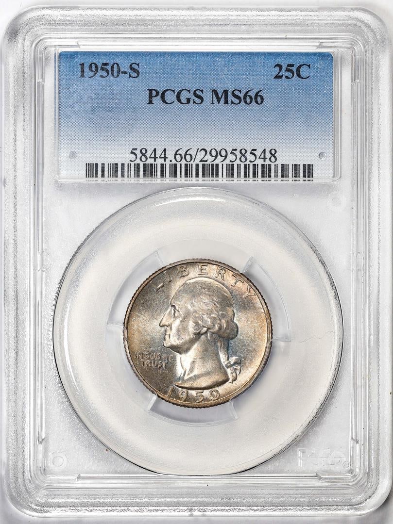 1950-S Washington Quarter Coin PCGS MS66: One 1950-S Washington Quarter Coin PCGS MS66 . PCGS Graded.