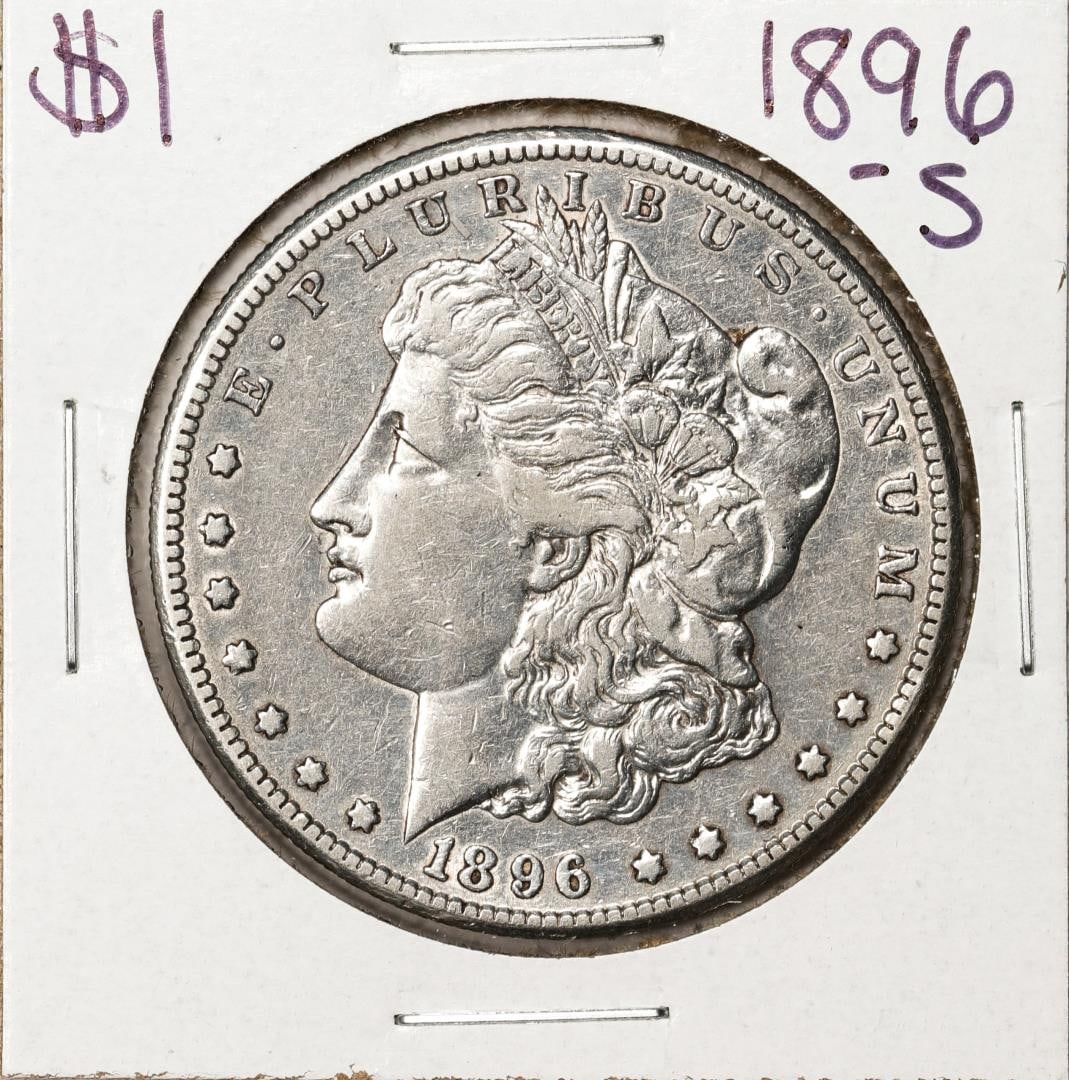 1896-S $1 Morgan Silver Dollar Coin: One 1896-S $1 Morgan Silver Dollar Coin.