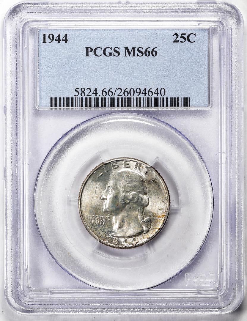 1944 Washington Quarter Coin PCGS MS66: One 1944 Washington Quarter Coin PCGS MS66. PCGS Graded.