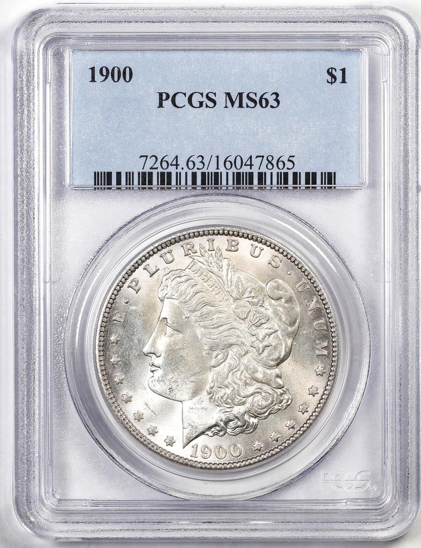 005: 1900 $1 Morgan Silver Dollar Coin PCGS MS63: One 1900 $1 Morgan Silver Dollar Coin PCGS MS63. PCGS Graded.