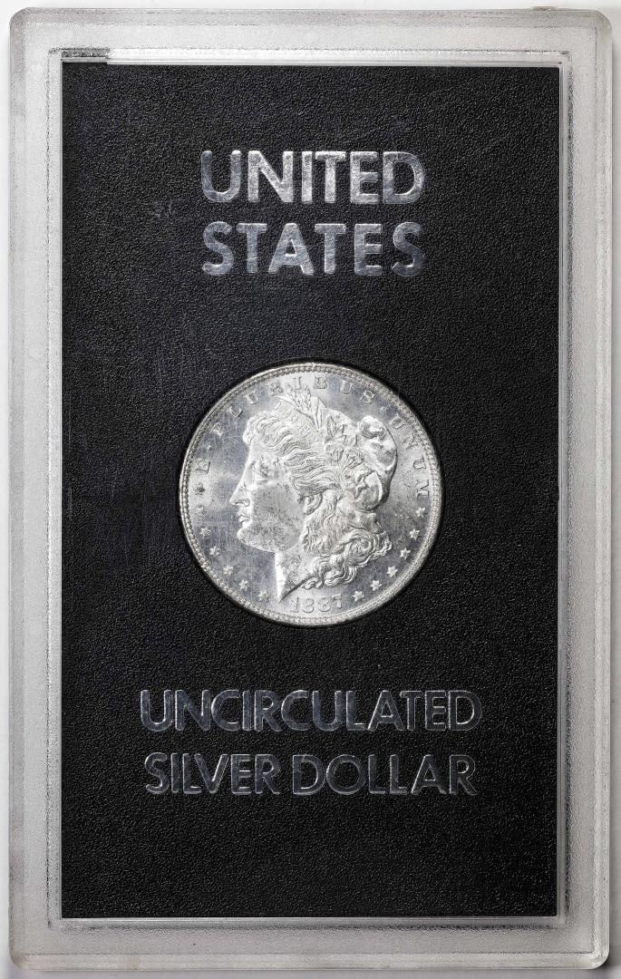 1887 $1 Morgan Silver Dollar GSA Hoard Uncirculated: One 1887 $1 Morgan Silver Dollar GSA Hoard Uncirculated.