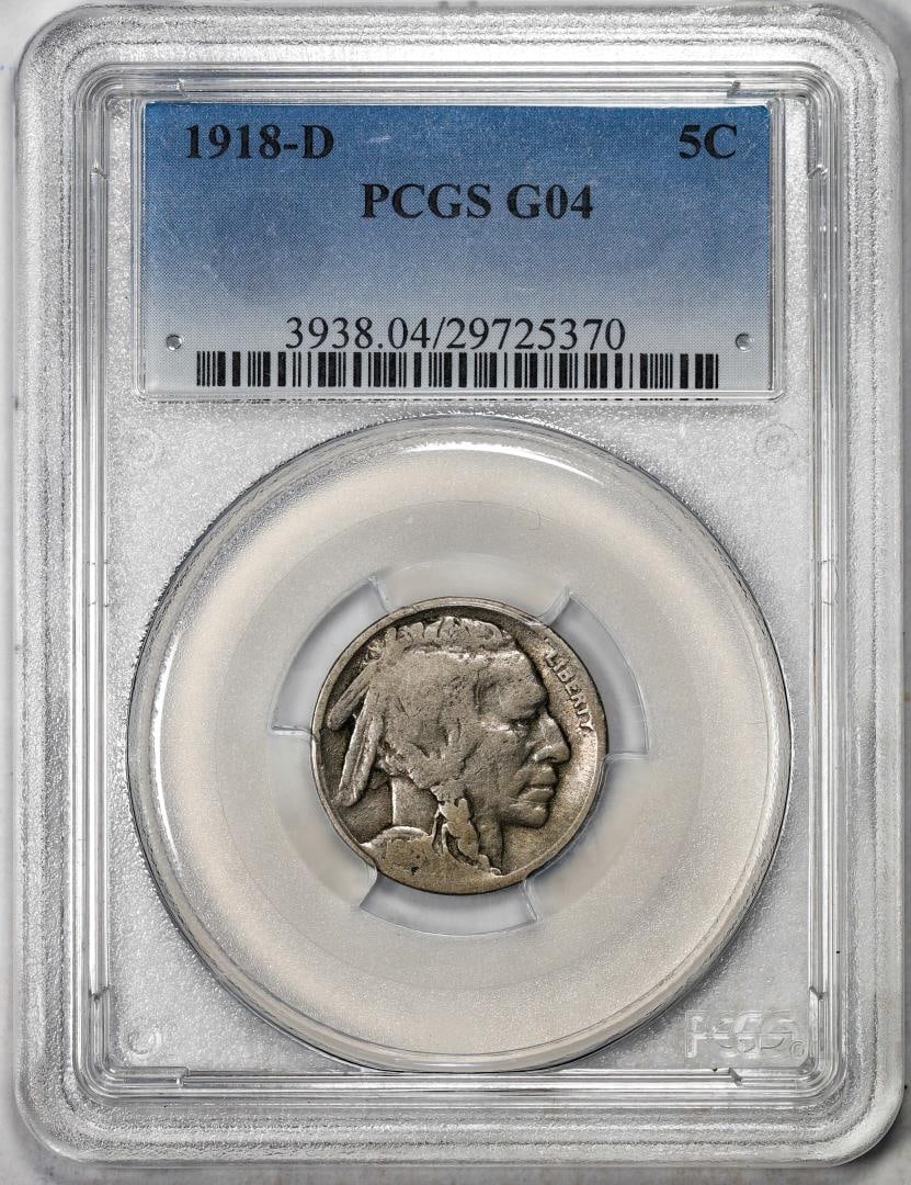 1918-D Buffalo Nickel Cent Coin PCGS G04: One 1918-D Buffalo Nickel Cent Coin PCGS G04. PCGS Graded.