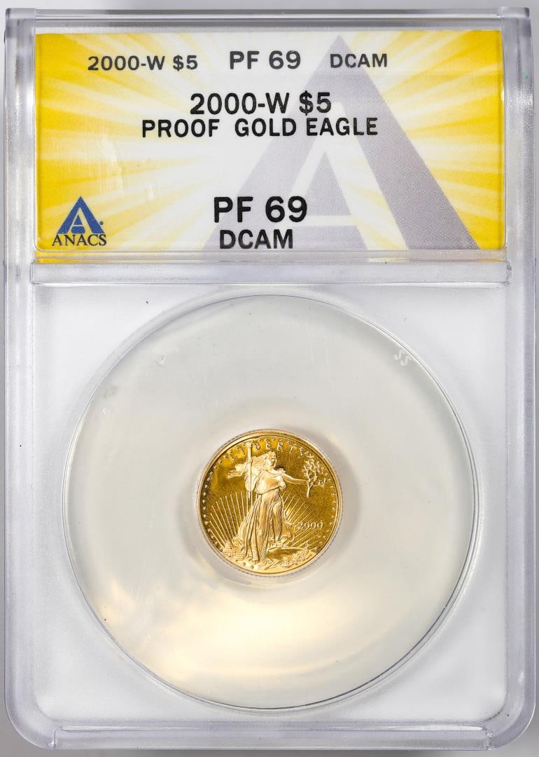 2000-W $5 Proof American Gold Eagle Coin ANACS PF69DCAM: One 2000-W $5 Proof American Gold Eagle Coin ANACS PF69DCAM. ANACS Certified.