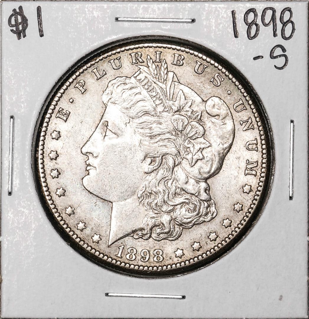 1898-S $1 Morgan Silver Dollar Coin: One 1898-S $1 Morgan Silver Dollar Coin.