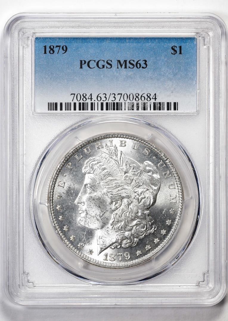 1879 $1 Morgan Silver Dollar Coin PCGS MS63: One 1879 $1 Morgan Silver Dollar Coin PCGS MS63. PCGS Graded.