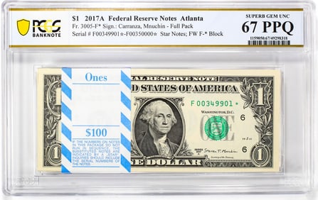 3) Pack of 2017A $1 Federal Reserve STAR Notes ATL Fr.3005-F* PCGS Superb Gem UNC 67PPQ