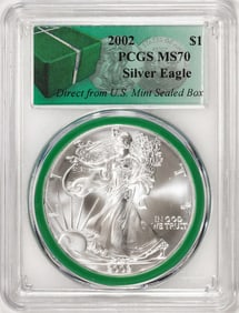 4) 2002 $1 American Silver Eagle Coin PCGS MS70 Direct From U.S. Mint Sealed Box