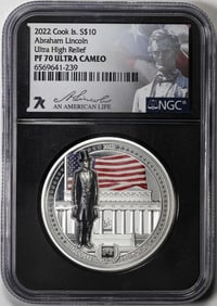 14) 2022 Cook Islands $10 Abraham Lincoln Ultra High Relief Coin NGC PF70 Ultra Cameo