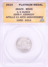 28) 2014 Proof 1/4 oz Platinum JFK Apollo 11 Anniversary Medal ANACS MS69