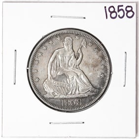 36) 1858 Seated Liberty Half Dollar Coin