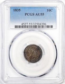43) 1835 Capped Bust Dime Coin PCGS AU55