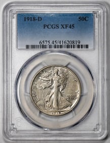 46) 1918-D Walking Liberty Half Dollar Coin PCGS XF45