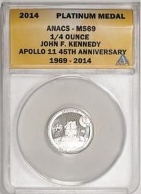 64) 2014 Proof 1/4 oz Platinum JFK Apollo 11 Anniversary Medal ANACS MS69