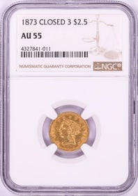 70) 1873 Closed 3 $2 1/2 Liberty Head Quarter Eagle Gold Coin NGC AU55