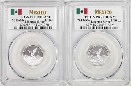 73) Lot of 2016-2017-Mo Mexico Proof 1/10 oz Silver Libertad Coins PCGS PR70DCAM