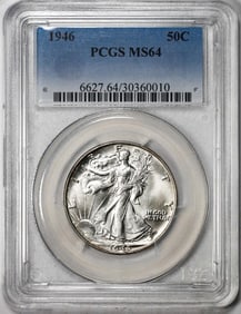 76) 1946 Walking Liberty Half Dollar Coin PCGS MS64