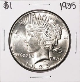 80) 1935 $1 Peace Silver Dollar Coin