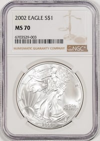 91) 2002 $1 American Silver Eagle Coin NGC MS70