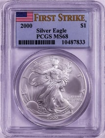102) 2000 $1 American Silver Eagle Coin PCGS MS68 First Strike