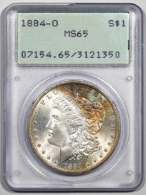 107) 1884-O $1 Morgan Silver Dollar Coin PCGS MS65 Great Toning Old Green Rattler