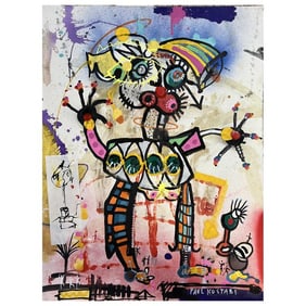 112) Paul Kostabi "Dedicated To You" Original Mixed Media on Paper