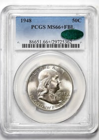 116) 1948 Franklin Half Dollar Coin PCGS MS66+FBL CAC