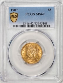 121) 1907 $5 Liberty Head Half Eagle Gold Coin NGC MS62