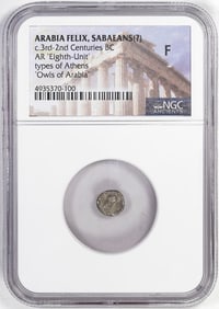123) Arabia Felix, Sabaeans c.3rd-2nd Centuries BC AR Eighth Unit Owl Ancient Coin NGC F