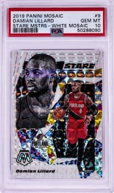 126) 2019 Panini Mosaic Stare Masters White Damian Lillard NBA Card #9 PSA Gem Mint 10