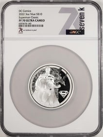 133) 2022 Niue $10 Proof DC Comics Superman Classic 3oz Silver Coin NGC PF70 Ultra Cameo