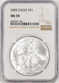 139) 2002 $1 American Silver Eagle Coin NGC MS70