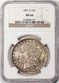 151) 1891-O $1 Morgan Silver Dollar Coin NGC MS64 Nice Color
