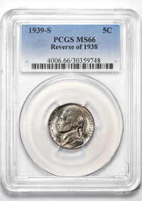 155) 1939-S Reverse 1938 Jefferson Nickel Cent Coin PCGS MS66