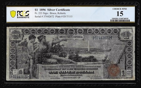 160) 1896 $1 Educational Silver Certificate Note Fr.225 PCGS Choice Fine 15