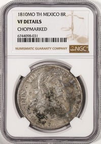 168) 1810MO TH Mexico 8 Reales Silver Coin NGC VF Details Chopmarked