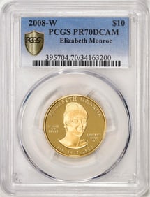 170) 2008-W $10 Proof Elizabeth Monroe Gold Coin PCGS PR70DCAM