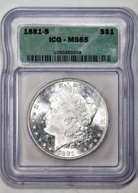 171) 1881-S $1 Morgan Silver Dollar Coin ICG MS65