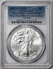 174) 2016-W Lettered Edge $1 American Silver Eagle Coin PCGS SP69 West Point Mint