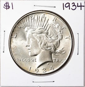 179) 1934 $1 Peace Silver Dollar Coin