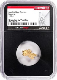 185) 1.43 Gram Sanoyta Mexico Gold Nugget NGC Vaultbox Unvaulted