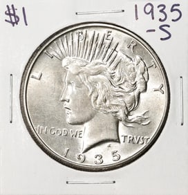 186) 1935-S $1 Peace Silver Dollar Coin