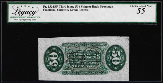201) Specimen Third Issue Fifty Cents Fractional Note Fr.1331SP Legacy Choice About New 55