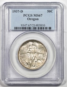 205) 1937-D Oregon Trail Memorial Commemorative Half Dollar Coin PCGS MS67