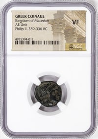 212) Kingdom of Macedon 359-336 BC Philip II AE Unit Ancient Coin NGC VF
