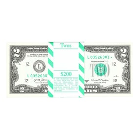 213) Pack of (100) Consecutive 2017A $2 Federal Reserve Star Notes San Francisco