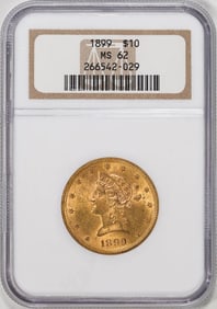 214) 1899 $10 Liberty Head Eagle Gold Coin NGC MS62