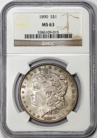 218) 1890 $1 Morgan Silver Dollar Coin NGC MS63