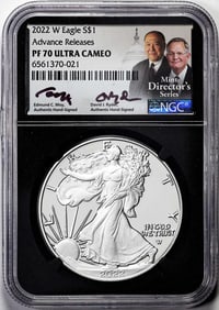 225) 2022-W $1 Proof American Silver Eagle Coin NGC PF70 Ultra Cameo Moy & Ryder Signed
